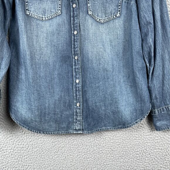 J Crew Top Womens 10 Blue Chambray Long Sleeve Pearl Snap Western Shirt Denim - Picture 4 of 16
